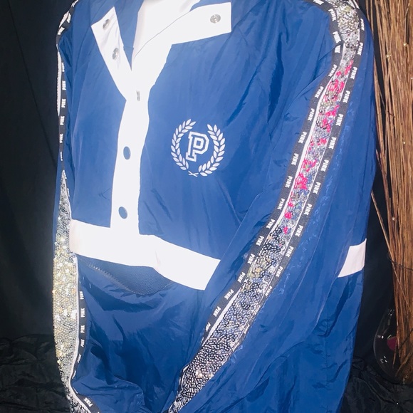 Victoria Secret Pink Windbreaker Bling Anorak Hoodie Jacket Coat Sequence New M - Picture 9 of 14